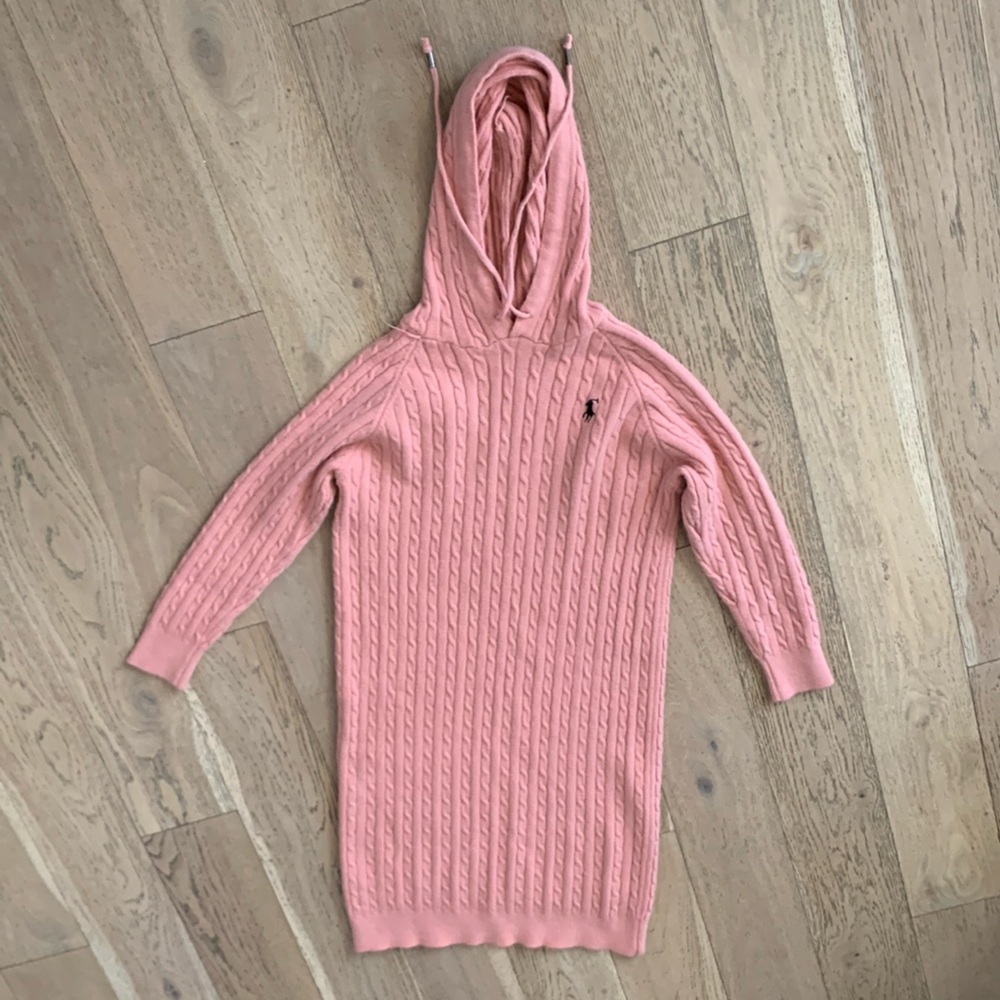 Oversized pink Long sweater hoodie dress, S